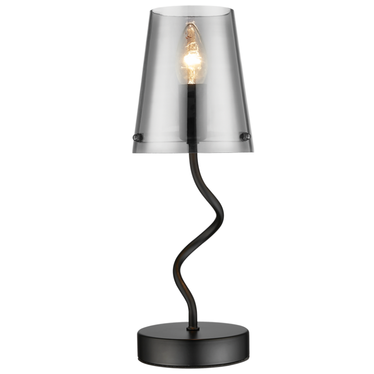 TL823 Bright Star MATT BK BLK METAL TABLE LAMP SMOKY GLASS SHADE 1X60W SES