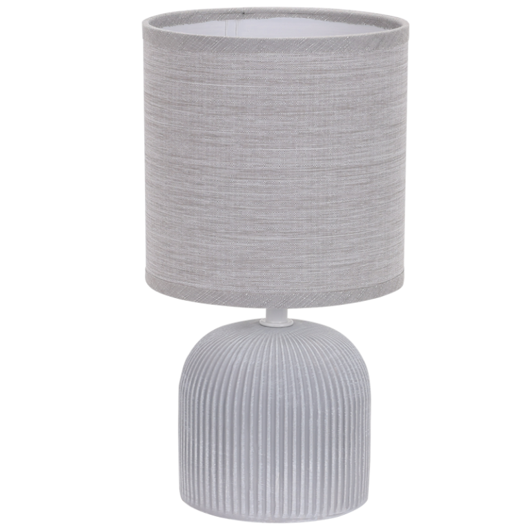 TL831 Bright Star GREY GREY RIBBED CERAMIC BASE FABRIC SHADE 1X40W SES