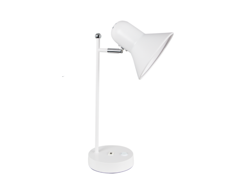 TL186 Bright Star WHITE METAL DESK LAMP ON/OFF SWITCH USB PORT 1X60W ES