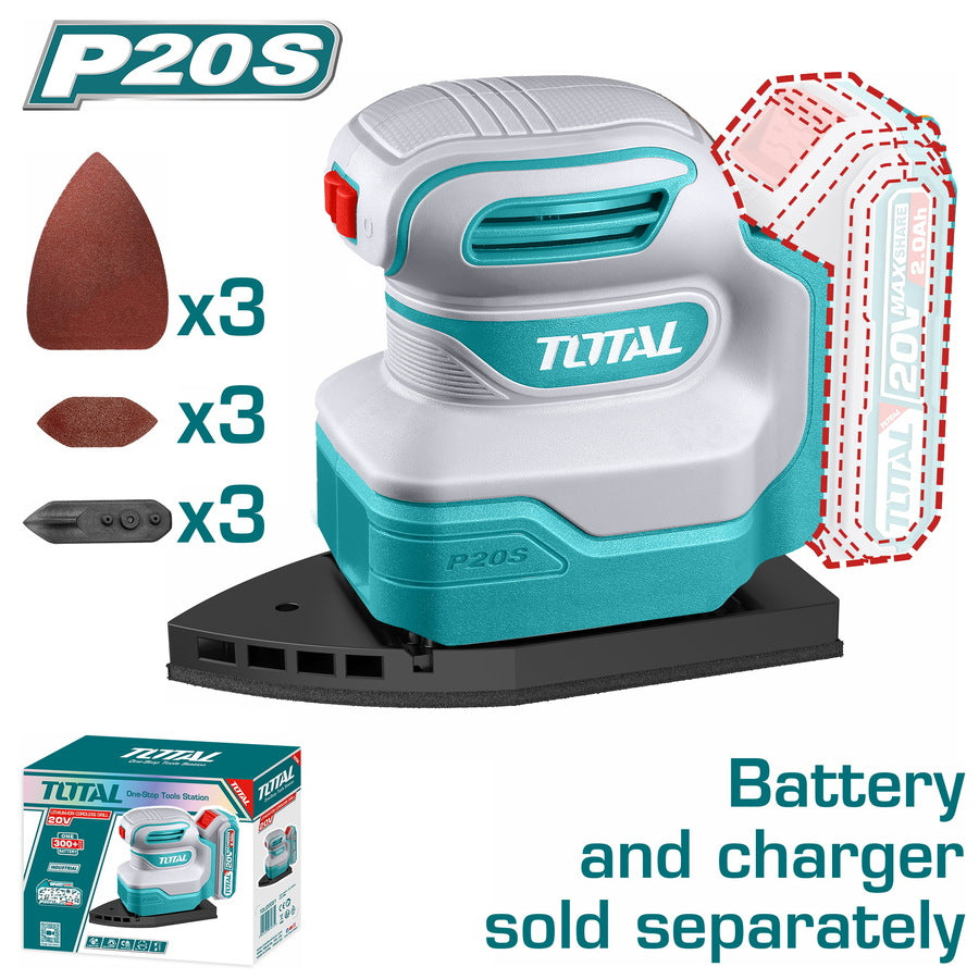 Total 20v P20s Cordless Palm Sander Solo 12000rpm Tpsli2014