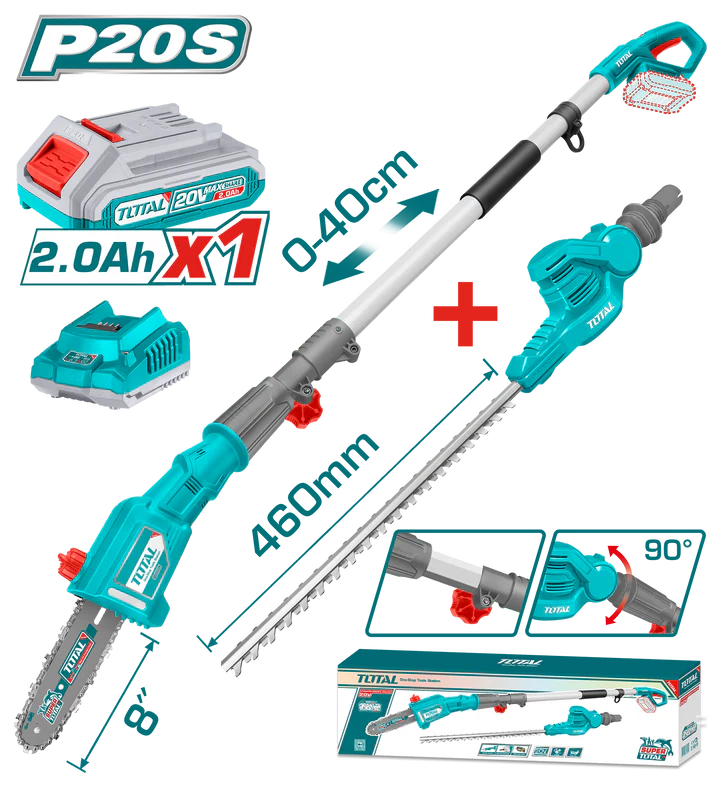 Total Cordless Pole Saw With Pole Hedge Trimmer Kit Garden Tool Tpts201681
