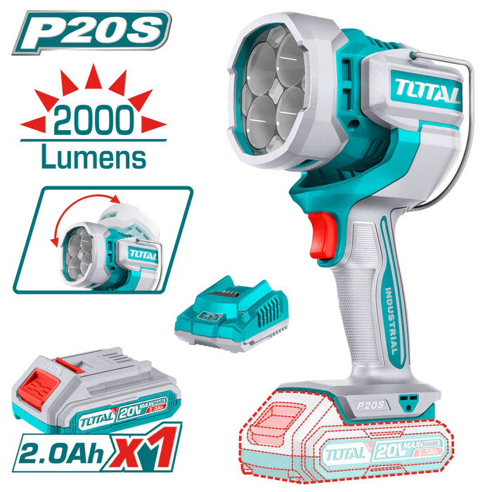 Total 20v P20s Cordless Work Lamp Torch Kit 2000 Lumens Twli20881