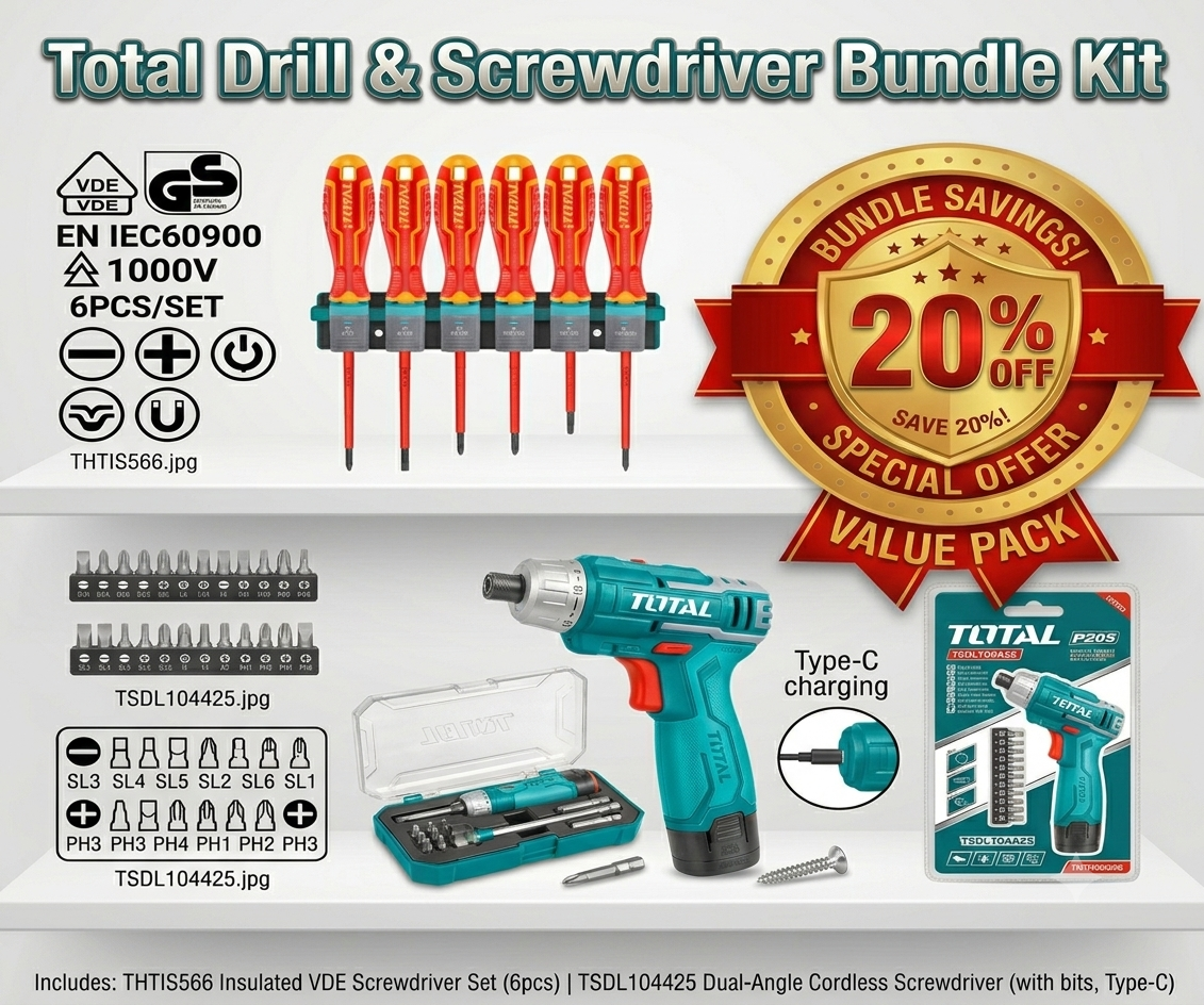 Total Drill & Screwdriver Bundle Kit