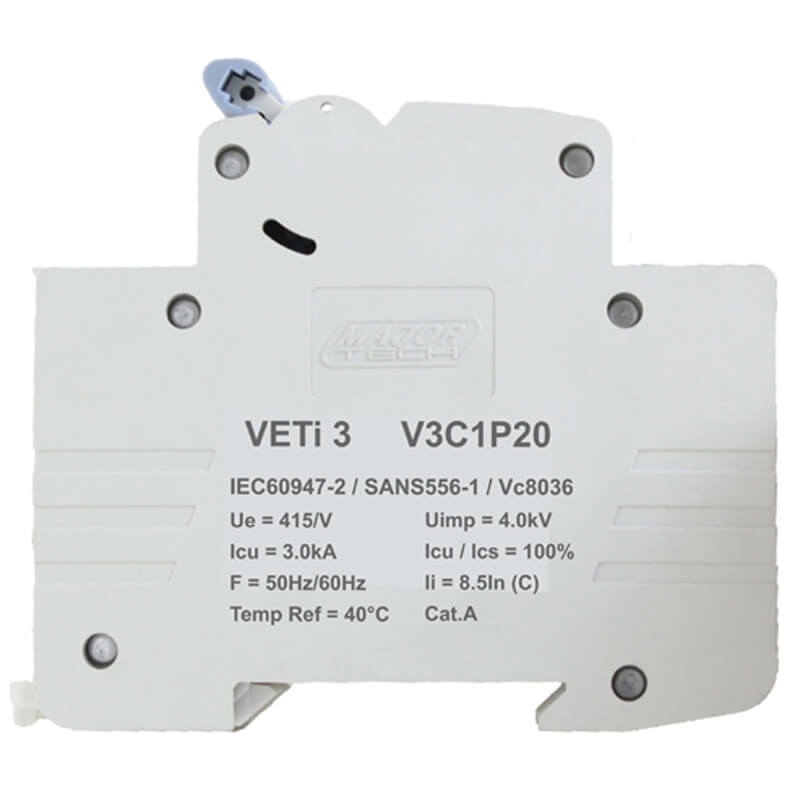 20A Single Pole Miniature Circuit Breaker (MCB) | C-Curve | 3kA | VETi