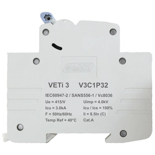 32A Single Pole Miniature Circuit Breaker (MCB) | C-Curve | 3kA | VETi