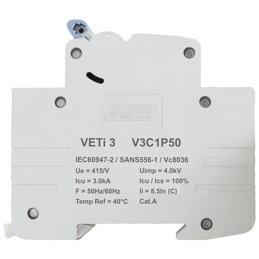 50A Single Pole Miniature Circuit Breaker (MCB) | C-Curve | 3kA | VETi