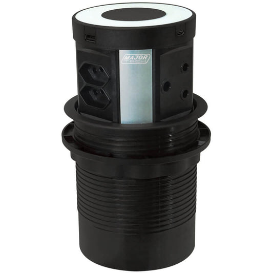 VETi Wireless Charging Pop-Up Power Tower | 6-Way Socket & 4-Way USB | Black Glass Top