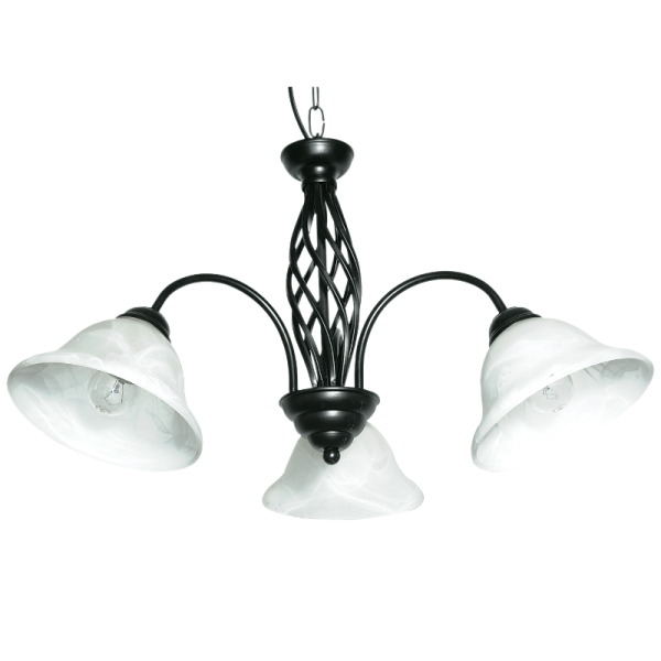 Bright Star CH1032/3 BLACK METAL BLK CHANDELIER ALABASTER GLASS 3X60W
