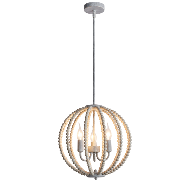 Bright Star CH896/3 BEAD BEADED METAL+WOOD CHANDELIER WH WASHED 3X40W SES