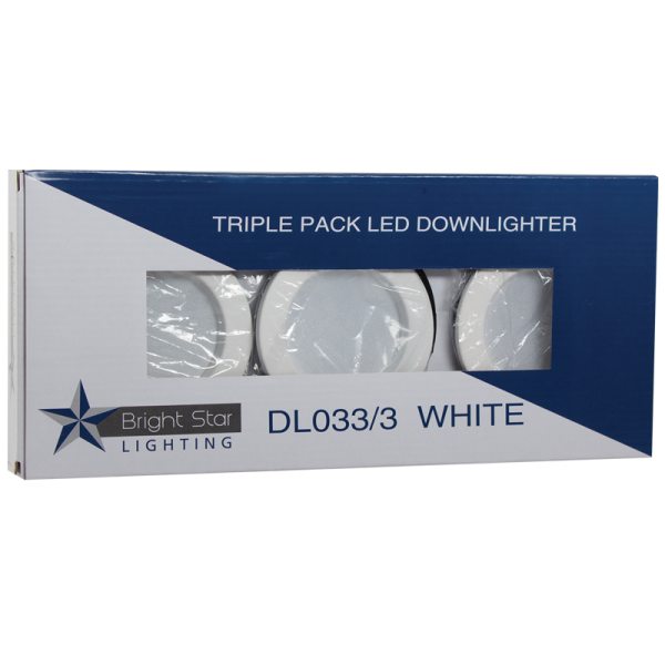 Bright Star DL033/3 WHITE 3 PCS X 6W IN WINDOW BOX 4000K 72MM CUT OUT POLY