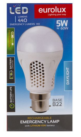 Eurolux Loadshedding Rechargeable B22 5w Daylight Bulb Electric