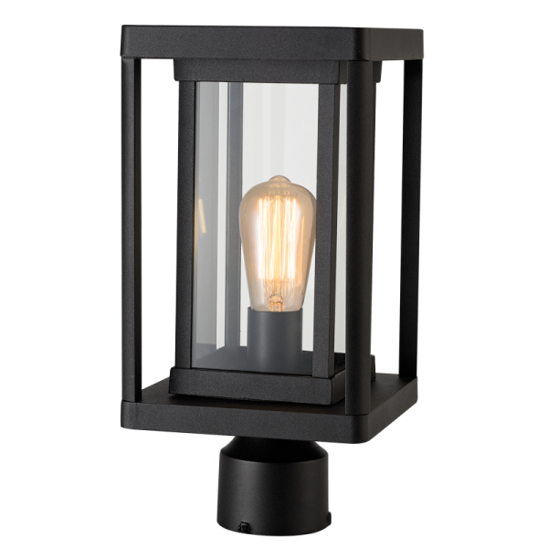 Bright Star L511 BLACK ALU LANTERN & CLEAR GLASS IP54 1X60W ES POLE 78MM