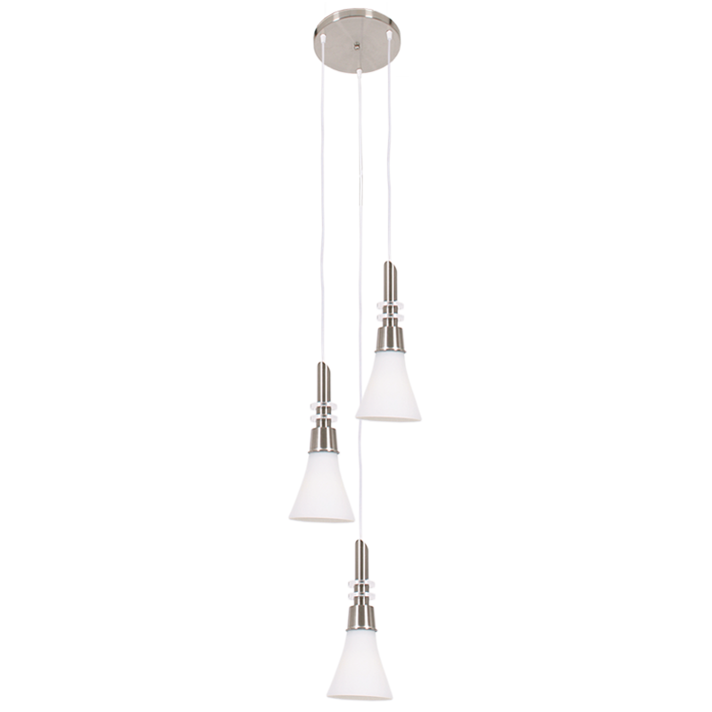Bright Star PEN076/3 SATIN SATIN CHR WITH WHITE GLASS PENDANT 3X60W ES