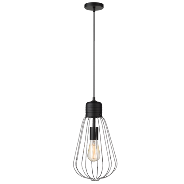 PEN204 Bright Star BLACK METAL PENDANT CHR FRAME 1X60W ES
