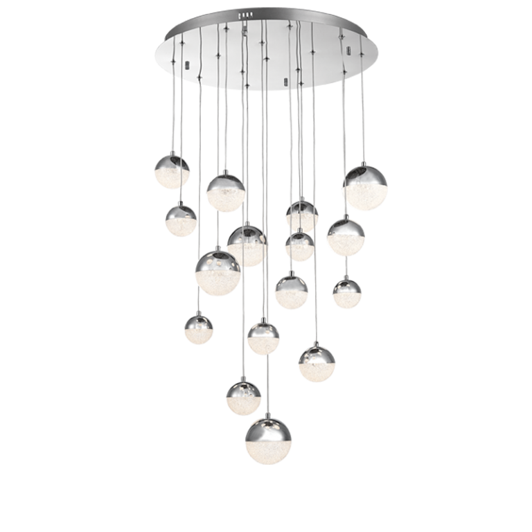 PEN247/16 Bright Star CHROME 16 LIGHT ACRYLIC & SS PENDANT 92W LED CCT REMOTE