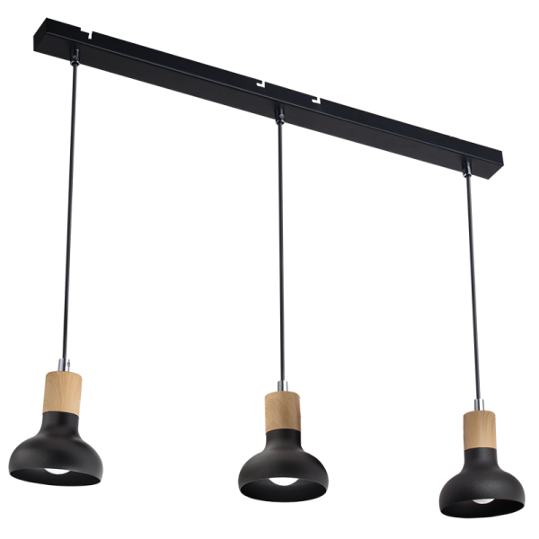 PEN649/3 Bright Star BLACK BLACK METAL & WOOD PENDANT ADJ CORDS 3X40W SES