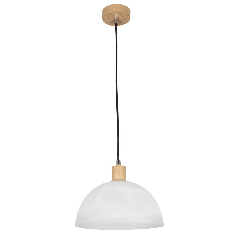 PEN686 Bright Star ALABASTER METAL CORD PENDANT WOOD FINISH ALABASTER GLASS