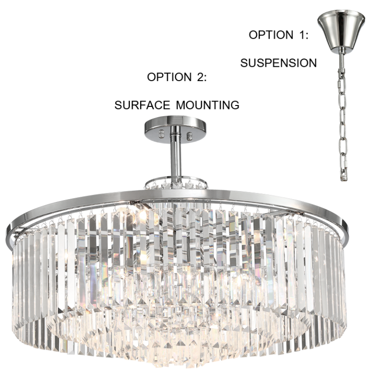 PEN692/8 Bright Star CRYSTAL POLISHED CHR & CRYSTAL PENDANT/SURFACE 8X40W SES
