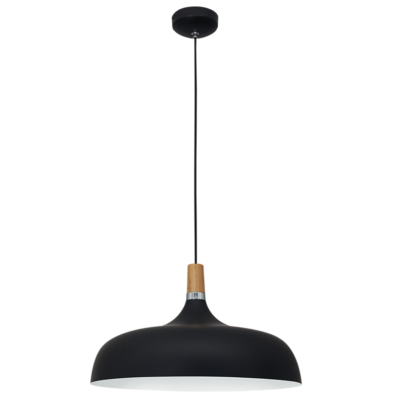 PEN912 Bright Star BLACK BLACK PENDANT WITH WOOD 1X60W ES 500MM