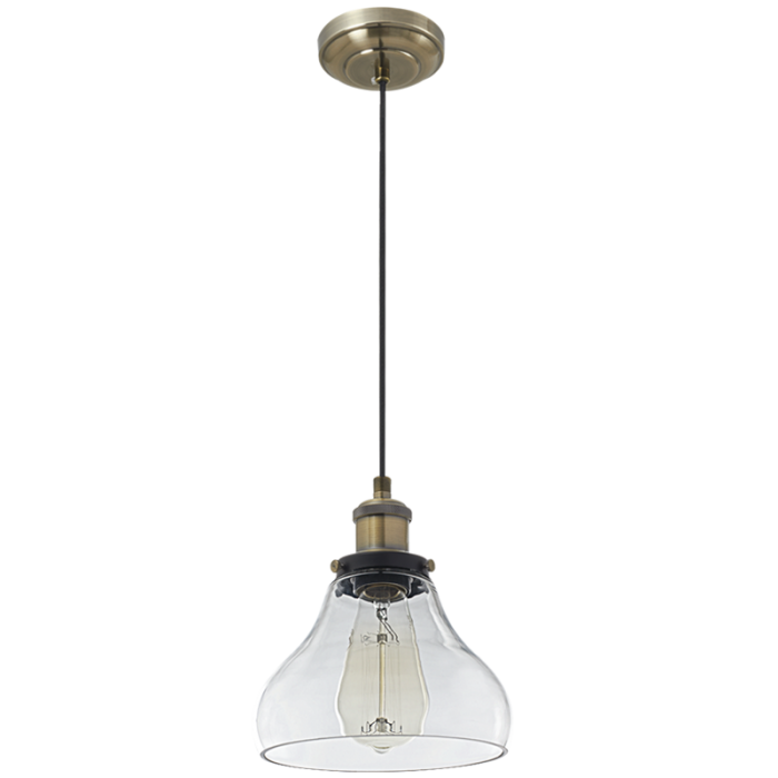 PEN920/1 Bright Star CLEAR ANTIQUE BRASS PENDANT CLEAR GLASS 1X60W ES 170MM