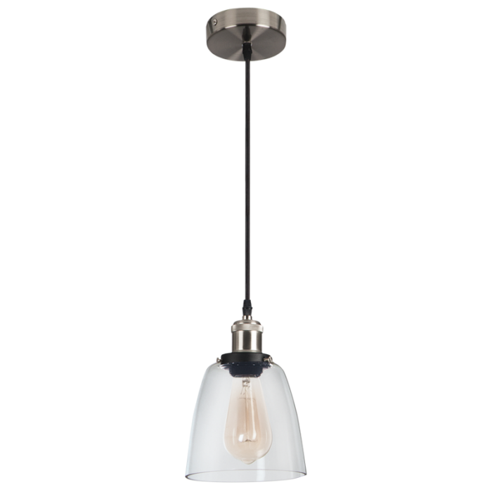 PEN921 Bright Star SATIN SATIN CHR PENDANT CLEAR GLASS 1X40W ES 140MM
