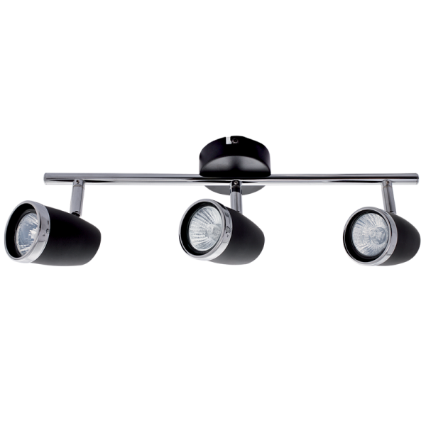 S064/3 Bright Star BLACK BLK&POLISH CHR SPOT 3X50W GU10 BASE 80MM BAR 410MM