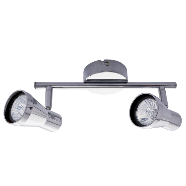 S065/2 Bright Star CHROME POLISH CHR SPOT 2X50W GU10 BASE 80MM BAR 255MM