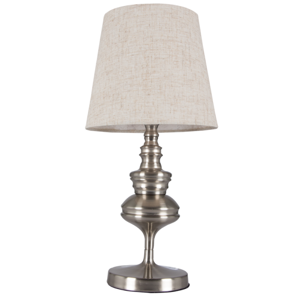 TL180 Bright Star SATIN METAL DESK WITH HESSIAN SHADE 1X40W SES