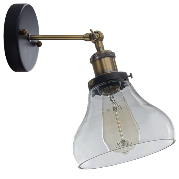 WB920/1 Bright Star CLEAR ANTIQUE BRASS CLEAR GLASS ADJUSTABLE ARM 1X60W ES