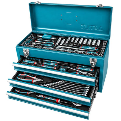 TOTAL 136-Piece Mechanics Hand Tool Set in Metal Tool Chest - THTCS351367