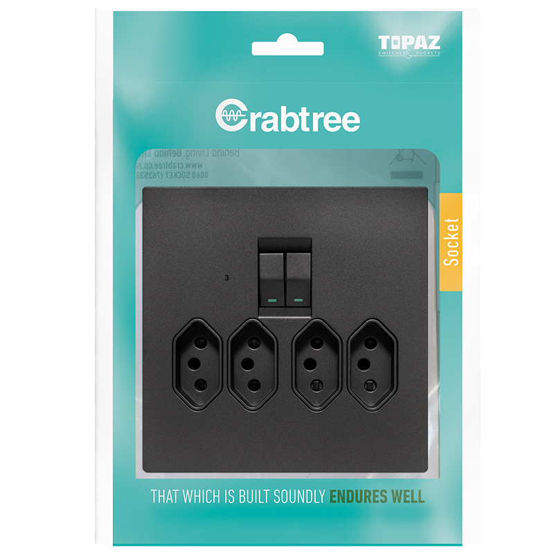 Crabtree Quattro Switched Socket (4x164-2) Complete with Coverplate | 15224/249P