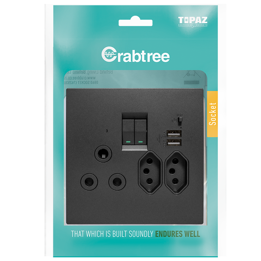 Crabtree USB Combination Socket (USB 2.1A, 5V, Switched) Complete with Coverplate | 15231/249P