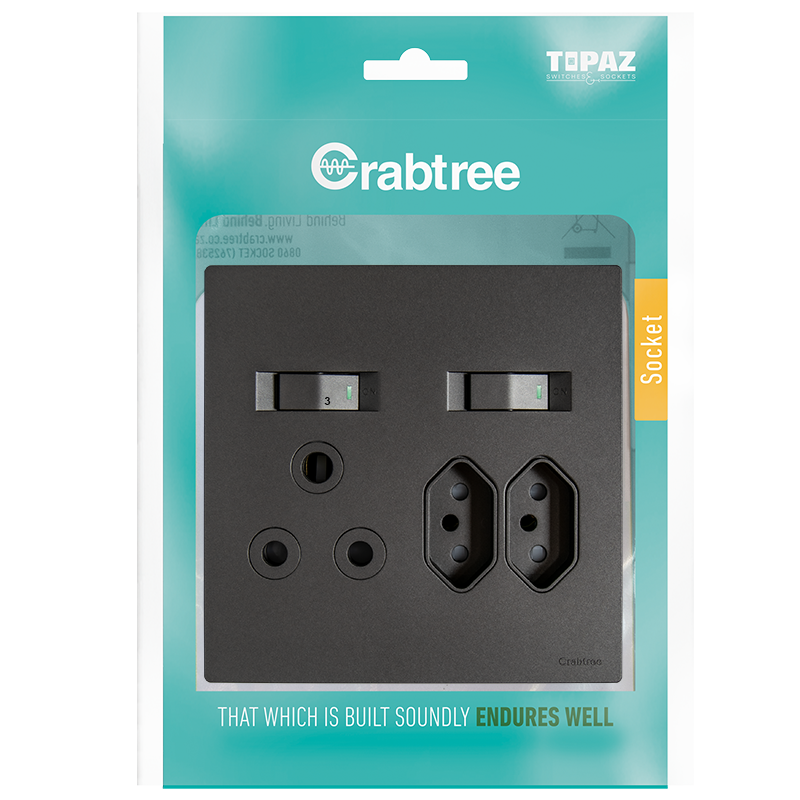 Crabtree Combination Switch Socket (1x164-1 2x164-2) Complete with Coverplate | 15233/249P