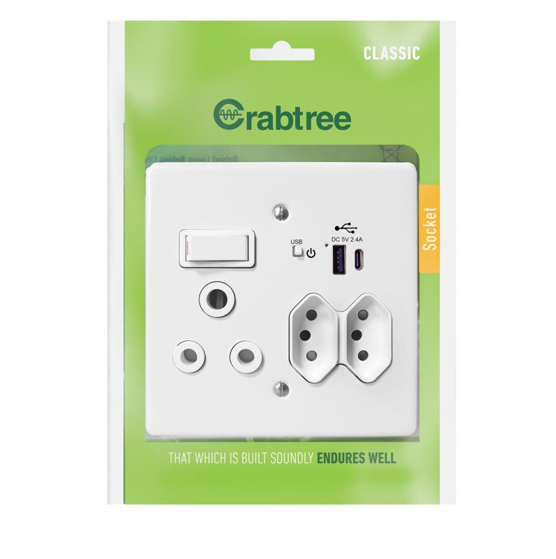 Cabtree USB Combo Socket USB A + C 4x4  | 18027/101P