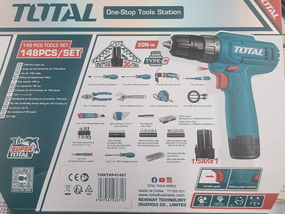 TOTAL 148 Piece 12V Cordless Drill & Hand Tool Set with USB-C 1.5Ah Battery – THKTHP41487
