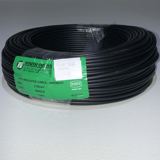 2.5Mm House Wire (Black) 100M Roll Sabs Approved