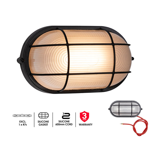 Eurolux Large Oval Die-Cast Aluminium Braai Light Bulkhead (Black, IP44) – B301
