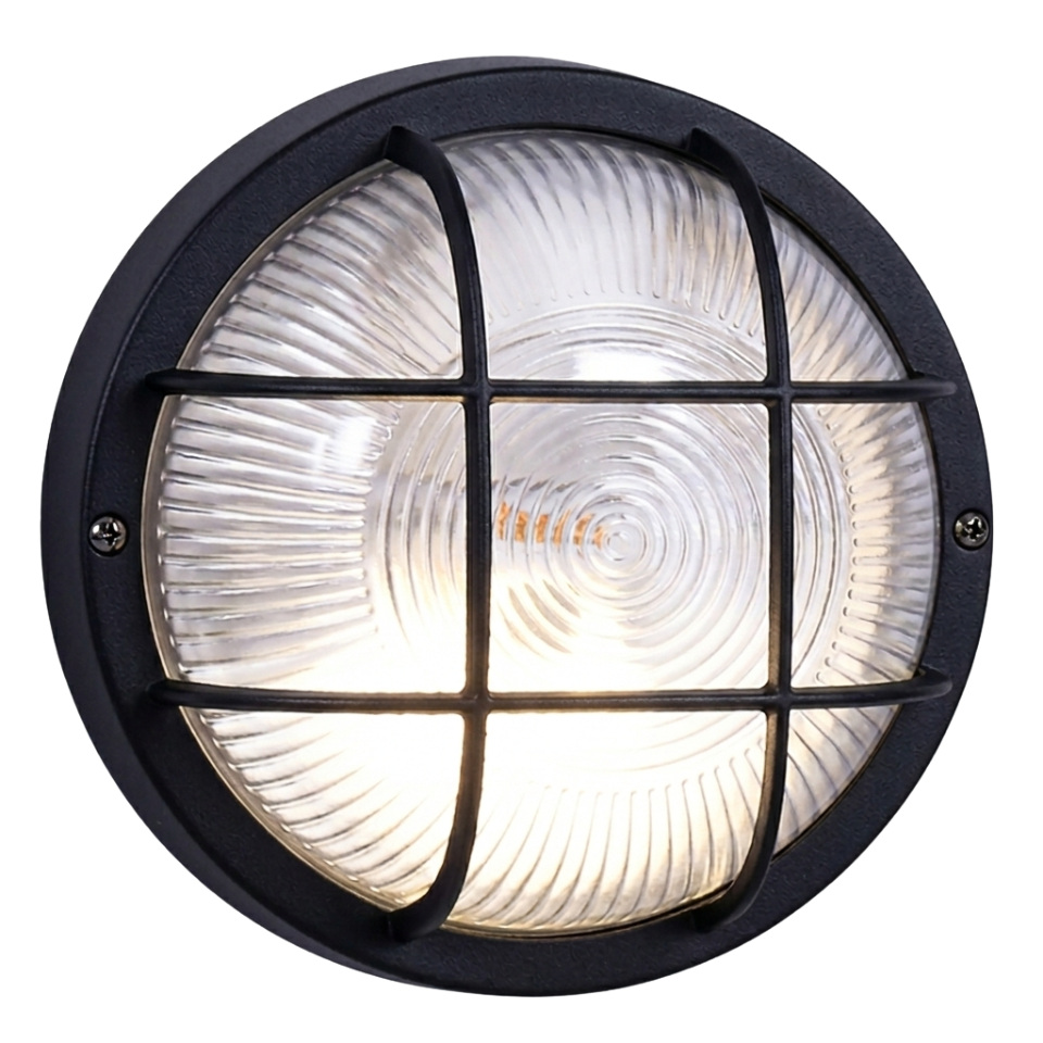 BH022 BLACK Bright Star ROUND GRID PVC BULKHEAD - BLACK IP44 ES