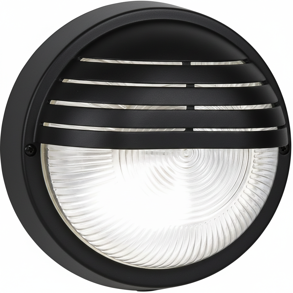 BH023 BLACK Bright Star ROUND EYELID PVC BULKHEAD - BLACK IP44 ES
