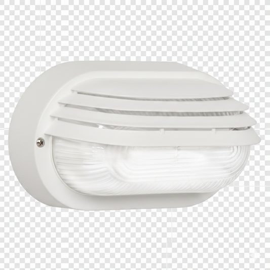BH026 WHITE Bright Star OVAL EYELID PVC BULKHEAD CLEAR GLASS WHITE IP54 ES