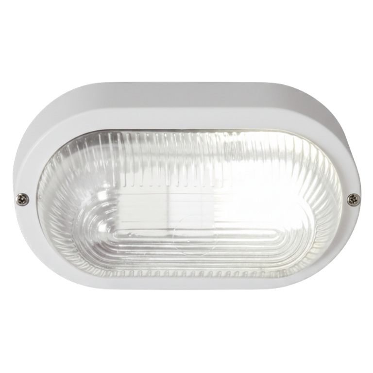 BH027 WHITE Bright Star OVAL PLAIN PVC BULKHEAD - WHITE IP54 ES