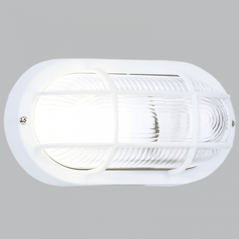 BH028 WHITE Bright Star OVAL GRID PVC BULKHEAD - WHITE IP44 ES