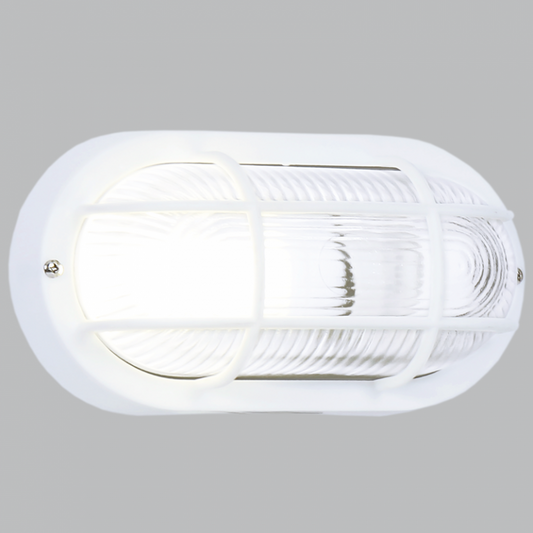 BH028 WHITE Bright Star OVAL GRID PVC BULKHEAD - WHITE IP44 ES