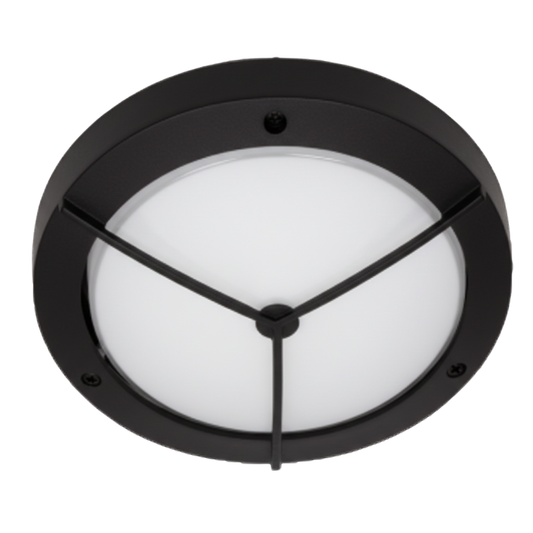 BH050 BLACK Bright Star 270MM ROUND GRID FROSTED GLASS IP54 1X ES