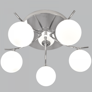 Bright Star Polished Chrome Ceiling Light with White Glass Shades - CF096/5