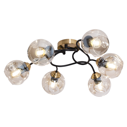 Bright Star CF435/6 BRASS METAL ANT/BRASS/BLK+COGNAC GLS 6X40W ES 622X200MM