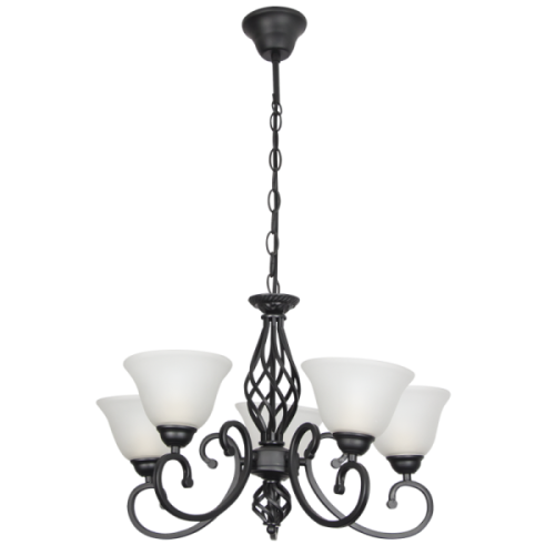 Bright Star CH374/5 BK BLACK METAL CHANDELIER ALABASTER GLASS 5X60W ES