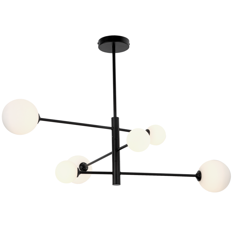 Bright Star CH393/6 BLACK BLACK METAL CHANDELIER OPAL GLS 6X5W G9