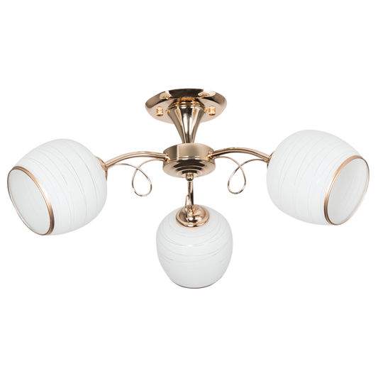 Bright Star CH491/3 GOLD GOLD METAL CHANDELIER WH PATTERNED GLS 3X40W ES