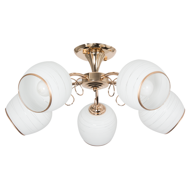 Bright Star CH491/5 GOLD GOLD METAL CHANDELIER WH PATTERNED GLS 5X40W ES
